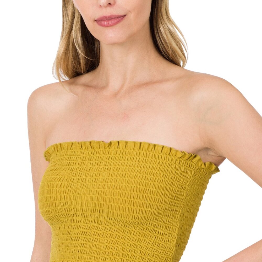 Zenana Ruffle Smocked Tube Top- Golden Wasabi sz L, Xl